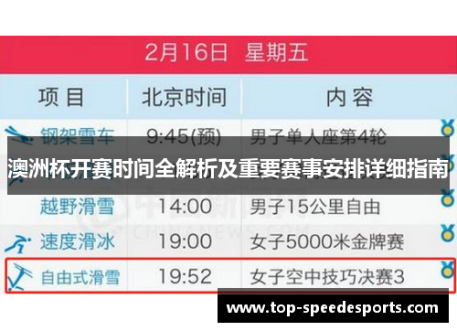 澳洲杯开赛时间全解析及重要赛事安排详细指南